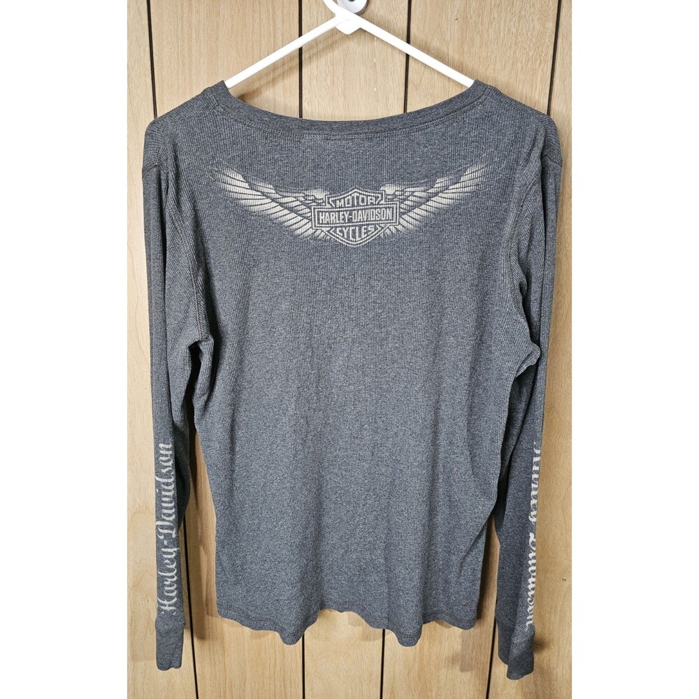 Harley Davidson Womens 1W Gray Thermal Henley Shirt Long Sleeve Motorcycle Logo - Picture 11 of 16